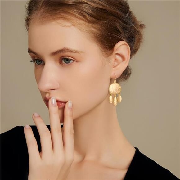 ✨ Bohemian Tassel Hammered Brass Dangle Earrings ✨ - Picture 2 of 4